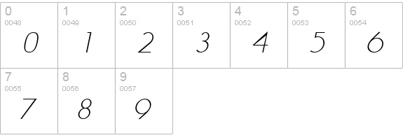 LitheLight Italic numbers 0-9 preview