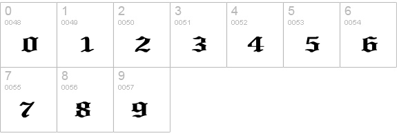 Old English Wd Bold numbers 0-9 preview