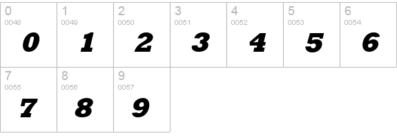 Rockney Extrabold Italic numbers 0-9 preview