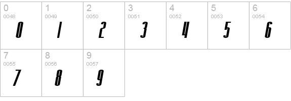 SF Iron Gothic Bold Oblique numbers 0-9 preview