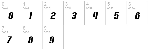 SF Willamette Extended Bold Italic numbers 0-9 preview