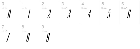 Slim Jim-Extended Bold Italic numbers 0-9 preview