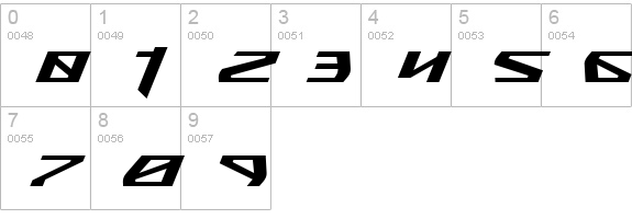 Snubfighter Expanded Italic numbers 0-9 preview