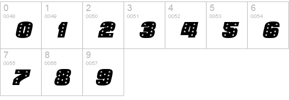 StarsCapsHeavy Italic numbers 0-9 preview