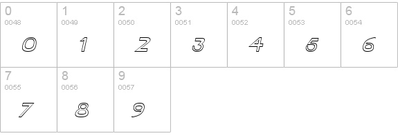 TabletHollowExtended Italic numbers 0-9 preview