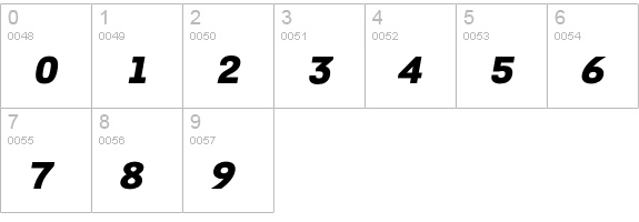 TarzanaWideBoldItalic numbers 0-9 preview