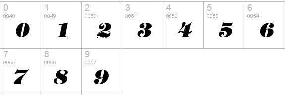Tiffany-Heavy-Italic numbers 0-9 preview