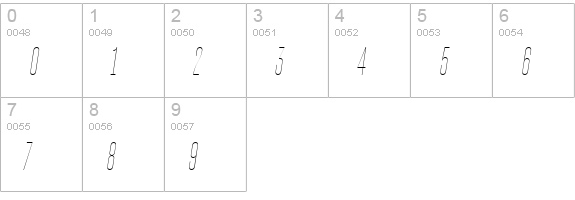 TT Bluescreens Thin Italic numbers 0-9 preview