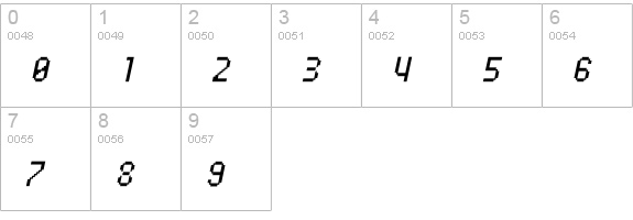 UNDA-BitmapFineItalic numbers 0-9 preview