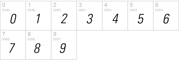 UniformCondLightOblique numbers 0-9 preview