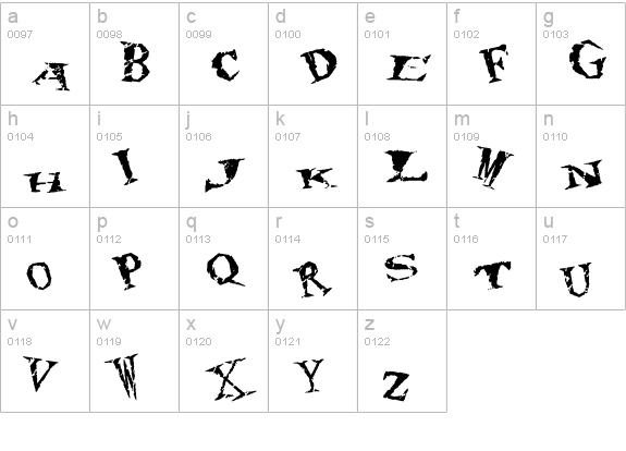80's hero.ttf lowercase a-z preview