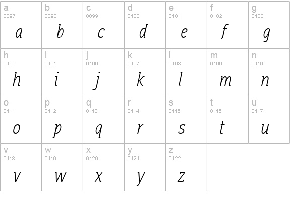 Aaux OfficeLight Italic lowercase a-z preview