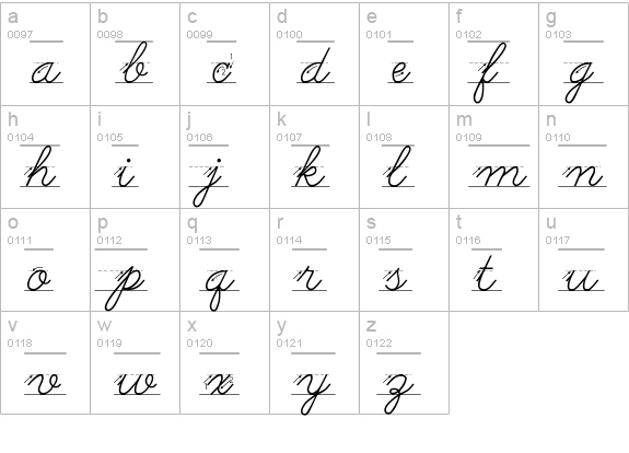 AbcCursiveArrow lowercase a-z preview