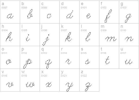 AbcCursiveDotted lowercase a-z preview