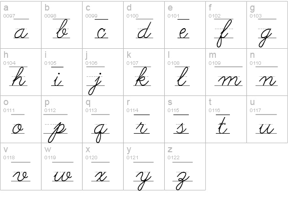 AbcCursiveLined lowercase a-z preview