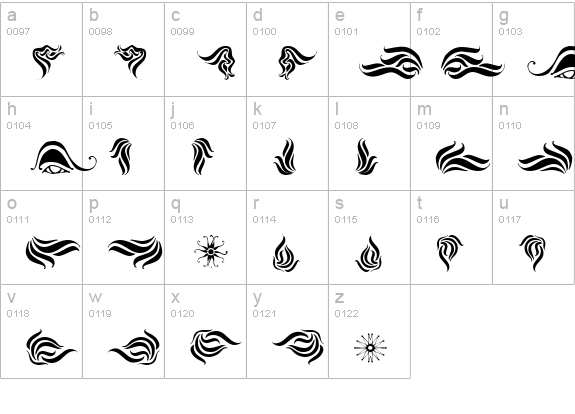 Absinth Flourishes II lowercase a-z preview