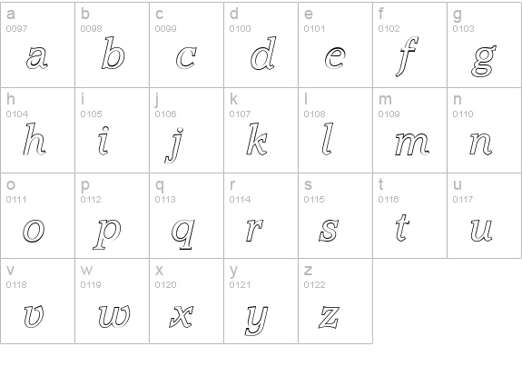AccoladeOutline-Italic lowercase a-z preview