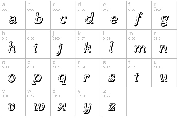 AccoladeShadow-Italic lowercase a-z preview