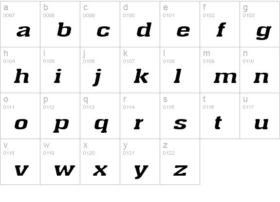 Ache Extended Italic lowercase a-z preview