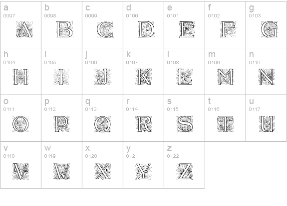 Acorn Initials lowercase a-z preview