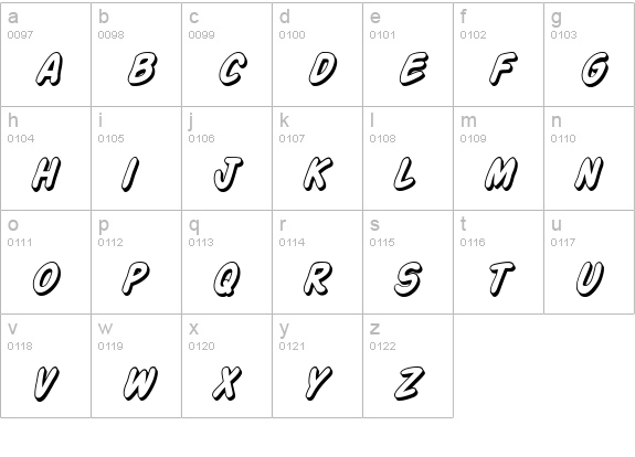 Action Man Shaded Italic lowercase a-z preview