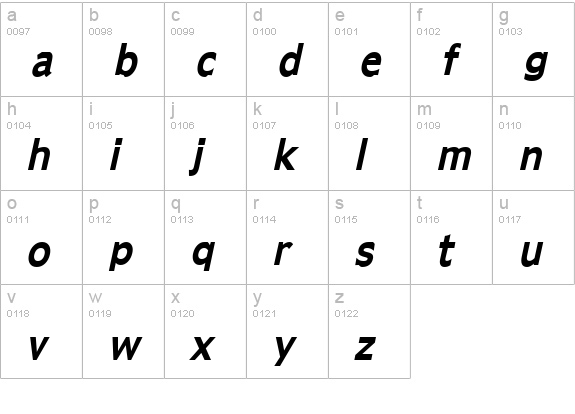 Adams Condensed Bold Italic lowercase a-z preview