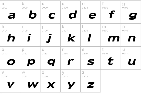 Adams Wide Bold Italic lowercase a-z preview