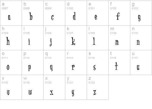 Addams-Regular lowercase a-z preview