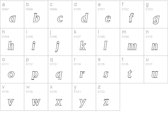 AdelonOutline-BoldItalic lowercase a-z preview