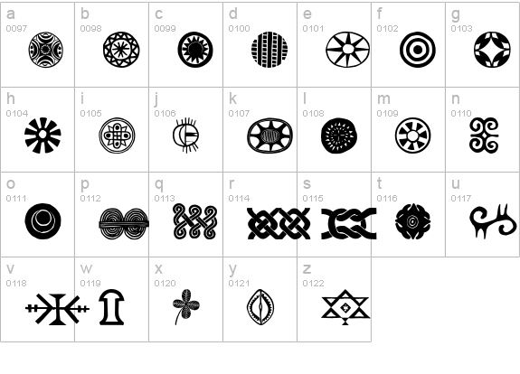 African Ornaments One lowercase a-z preview