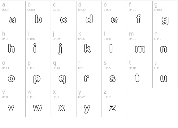 AG Book Rounded Bold Outline lowercase a-z preview