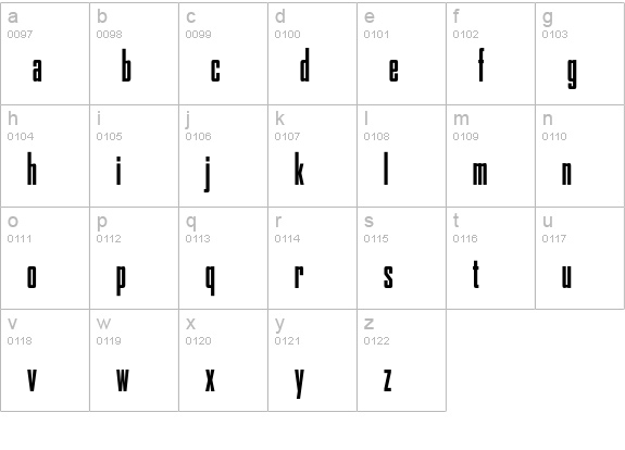 AgencyFB-BoldCompressed lowercase a-z preview