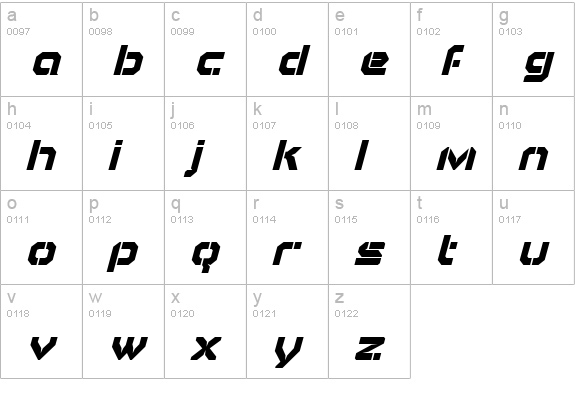 Airbrake Oblique lowercase a-z preview