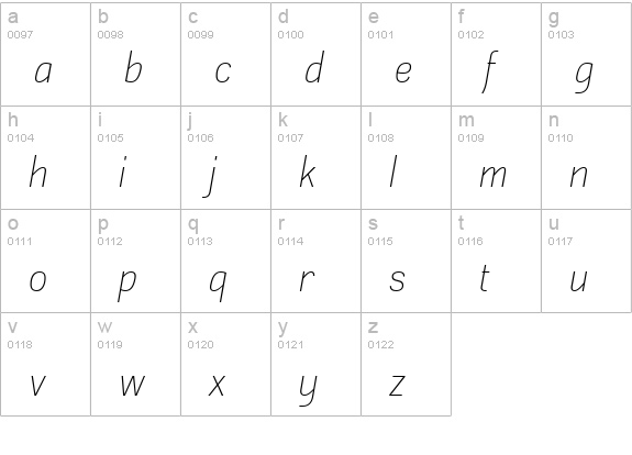Akazan Lt Italic lowercase a-z preview