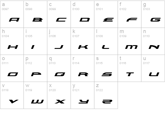 Alexis Expanded Italic lowercase a-z preview