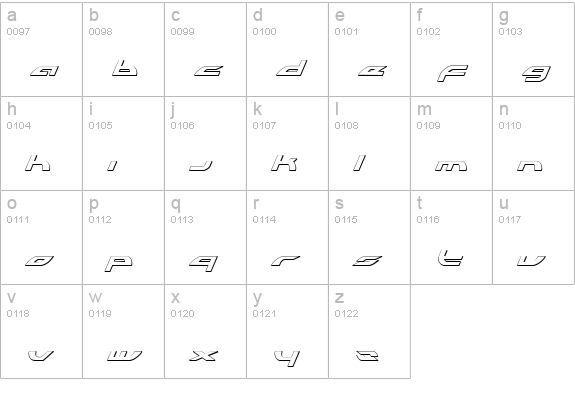 Alexis Lower Outline Italic lowercase a-z preview