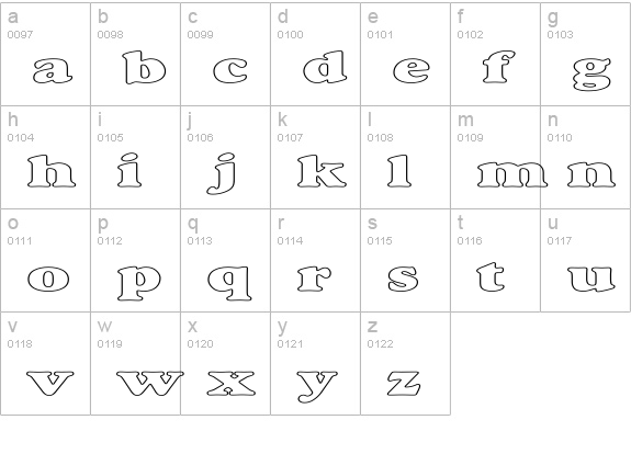 Alfredo Heavy Hollow Expanded lowercase a-z preview