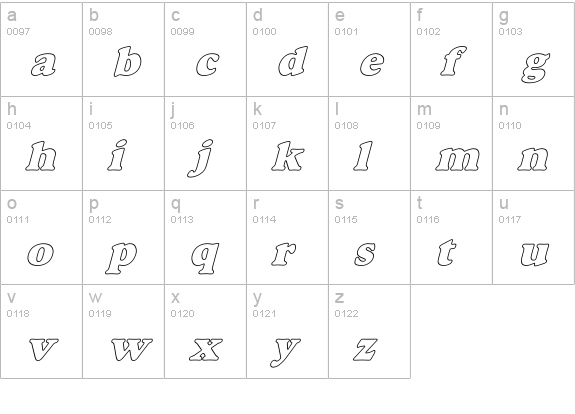 Alfredo Heavy Hollow Italic lowercase a-z preview