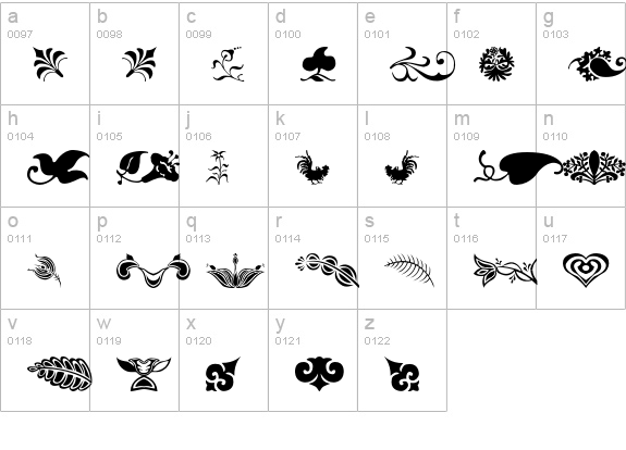 Alien-Ornaments lowercase a-z preview
