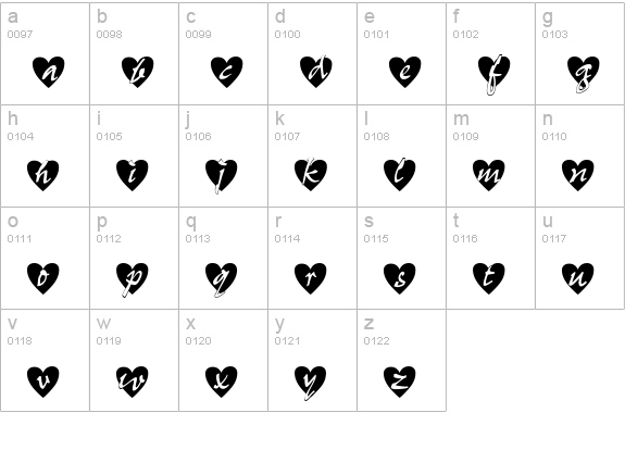 All Hearts lowercase a-z preview