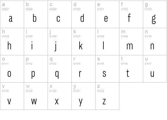 Americane Condensed Light lowercase a-z preview
