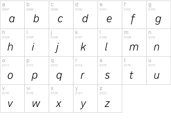 Americane Light Italic lowercase a-z preview
