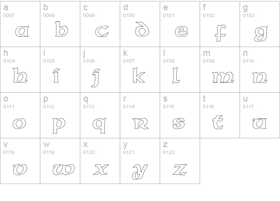 AmericanUncialOpen lowercase a-z preview