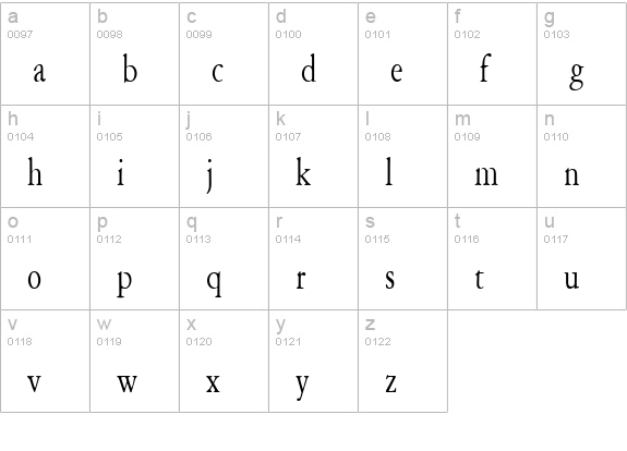 Amery Condensed Normal lowercase a-z preview