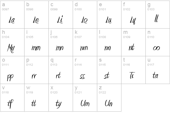 Amienne Ligatures lowercase a-z preview