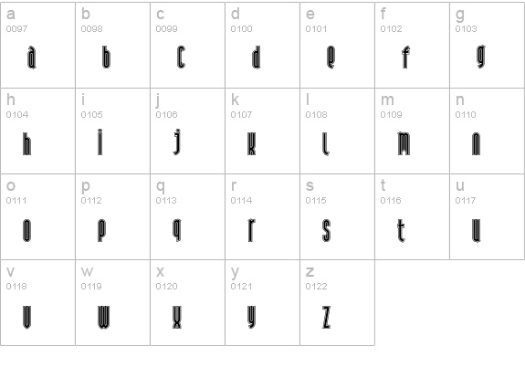 AndironOutline lowercase a-z preview