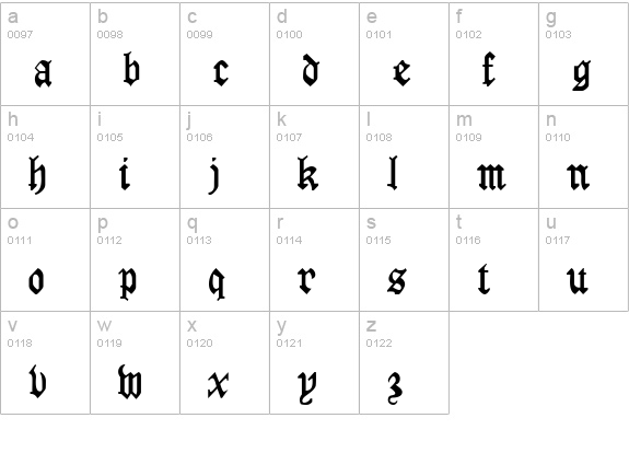 AngloSSK lowercase a-z preview