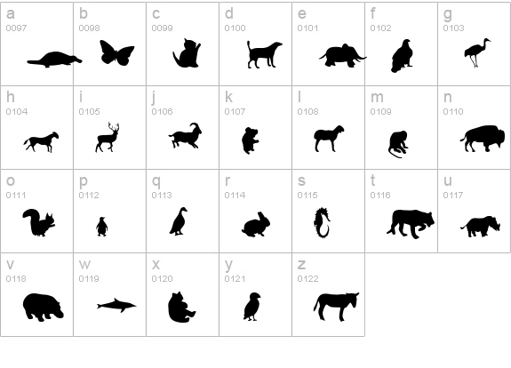 Animals Regular lowercase a-z preview