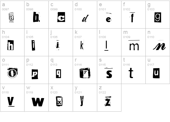 Anonymous Clippings lowercase a-z preview