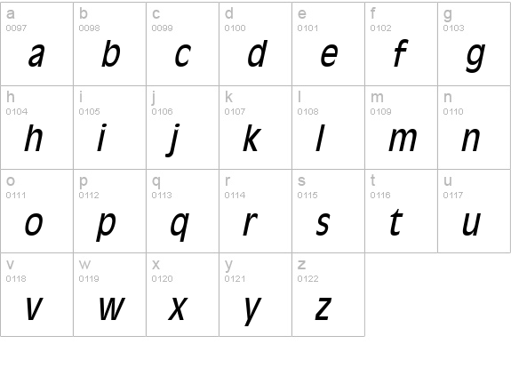 Antiqua 101 Condensed Italic lowercase a-z preview